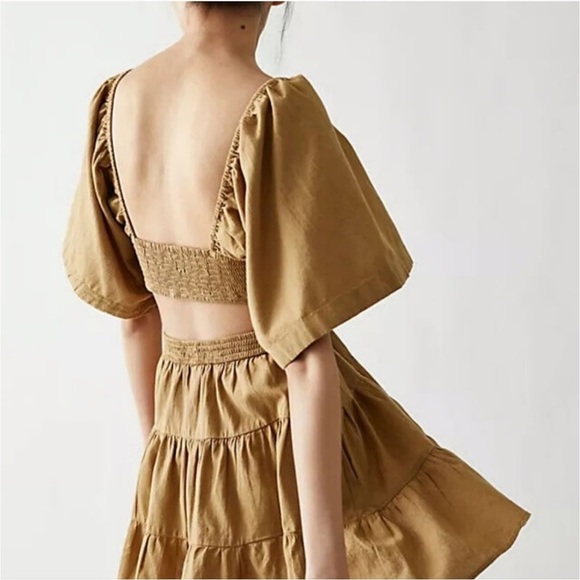 FREE PEOPLE Cross Of Sunlight Mini Dress - Tropical Nut color size XS - Picture 3 of 7